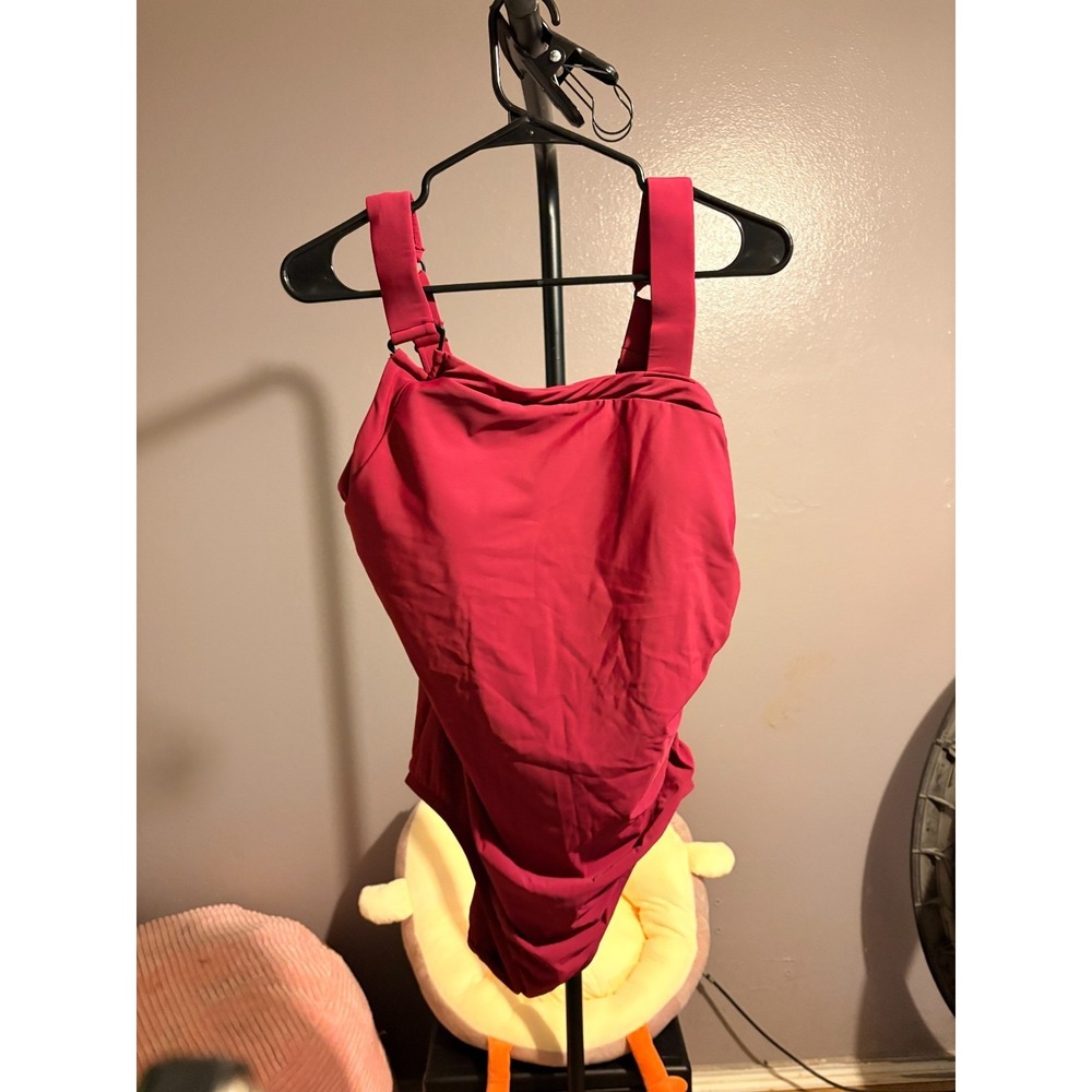 Aqua Green One Piece Burgundy Swimsuit Size XL